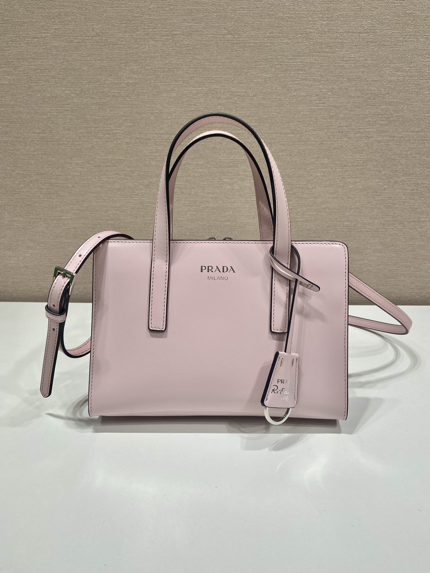 Prada Mini Re Edition 1995 Brushed Leather Handbag Bag Alabaster 1BA357